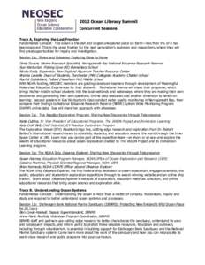 2012 Ocean Literacy Summit Concurrent Sessions Track A, Exploring the Last Frontier Fundamental Concept: The ocean is the last and largest unexplored place on Earth—less than 5% of it has been explored. This is the gre