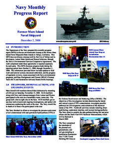 Navy Monthly Progress Report Former Mare Island Naval Shipyard December 2, 2008
