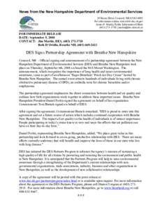 News from the New Hampshire Department of Environmental Services  29 Hazen Drive, Concord, NH 03302­0095  For information online, visit www.des.nh.gov  James P. Martin, Public Information Office