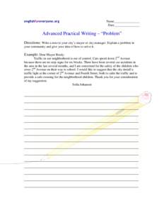 englishforeveryone.org  Name________________ Date________________  Advanced Practical Writing – “Problem”