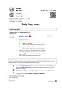 Daily Programme for Monday, 29 November 2010