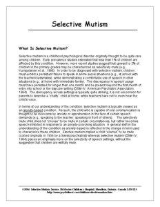 Oral communication / Childhood psychiatric disorders / Mind / Selective mutism / Emotions / Elective mutism / Muteness / Social anxiety / Shyness / Psychiatry / Anxiety disorders / Abnormal psychology