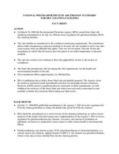 Dry cleaning / Garment industry / Laundry / Occupational safety and health / Environment / National Emissions Standards for Hazardous Air Pollutants / Atmosphere / Air pollution / Emission standards / United States Environmental Protection Agency / Pollution