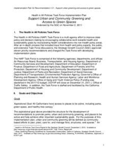 Implementation Plan for Recommendation I.C1., Support urban greening and access to green spaces.  Health in All Policies Task Force Implementation Plan Support Urban and Community Greening and Access to Green Spaces