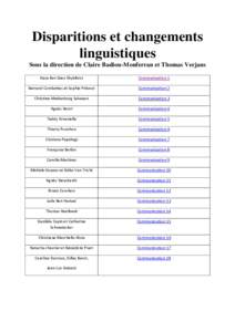 Disparitions et changements linguistiques Sous la direction de Claire Badiou-Monferran et Thomas Verjans Hava Bat-Zeev Shyldkrot  Communication 1