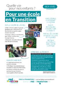 Quelle vie pour nos enfants ? Pour une école en Transition Sur le chemin de l’école