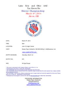 Lake  Erie and Ohio AAU Tae Kwon Do District Championshiop March 8th , 2014