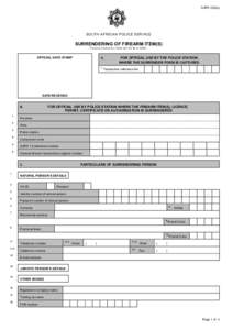 SAPS 522(a)  SOUTH AFRICAN POLICE SERVICE SURRENDERING OF FIREARM ITEM(S) Firearm s C ontrol A ct, 2000 (A ct N o 60 of 2000)