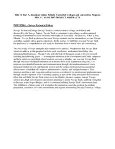 FY 2007 Project Abstracts for the Title III Part A American Indian Tribally Controlled Colleges and Universities Program (PDF)