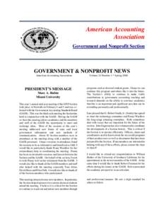 American Accounting Association Government and Nonprofit Section GOVERNMENT & NONPROFIT NEWS American Accounting Association