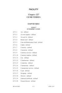 FACILITY Chapter 227 CEMETERIES CHAPTER INDEX Article 1