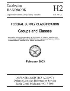 Cataloging HANDBOOK H2  Department of the Army Supply Bulletin