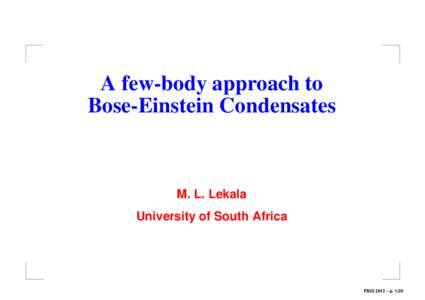 A few-body approach to Bose-Einstein Condensates M. L. Lekala University of South Africa