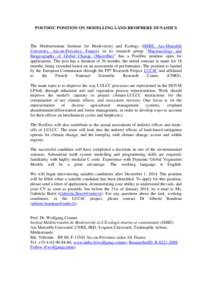 POSTDOC POSITION ON MODELLING LAND BIOSPHERE DYNAMICS  The Mediterranean Institute for Biodiversity and Ecology (IMBE, Aix-Marseille University, Aix-en-Provence, France), in its research group 