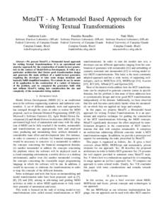 MetaTT - A Metamodel Based Approach for Writing Textual Transformations Anderson Ledo Franklin Ramalho