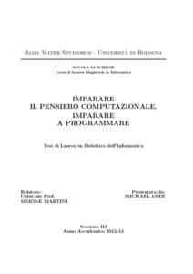 ` di Bologna Alma Mater Studiorum · Universita SCUOLA DI SCIENZE Corso di Laurea Magistrale in Informatica  IMPARARE