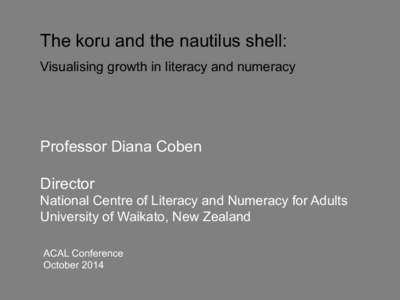 The koru and the nautilus shell: Visualising growth in literacy and numeracy Professor Diana Coben Director National Centre of Literacy and Numeracy for Adults