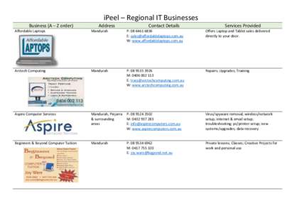 iPeel – Regional IT Businesses Business (A – Z order) Address  Contact Details