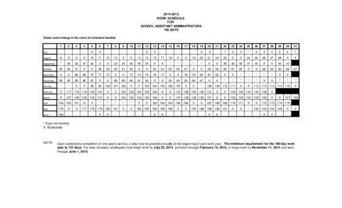 [removed]WORK SCHEDULE FOR SCHOOL ASSISTANT ADMINISTRATORS 196 DAYS Dates could change in the event of inclement weather