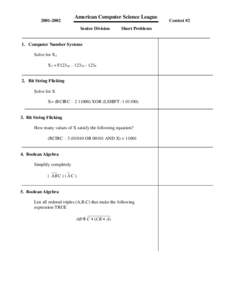 American Computer Science League Senior Division  Short Problems