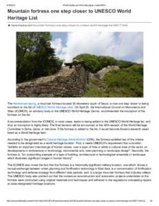 [removed]PrintFriendly.com: Print web pages, create PDFs Mountain fortress one step closer to UNESCO World Heritage List