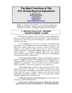 The Basic Functions of The N.H. Zoning Board of Adjustment (September[removed]H. Bernard Waugh, Jr. Gardner Fulton & Waugh 78 Bank Street