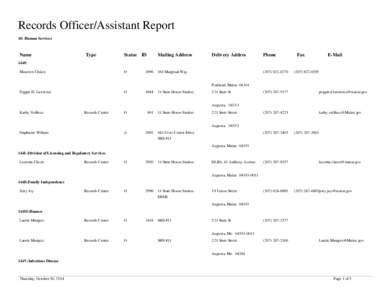 Records Officer/Assistant Report 10: Human Services Name  Type