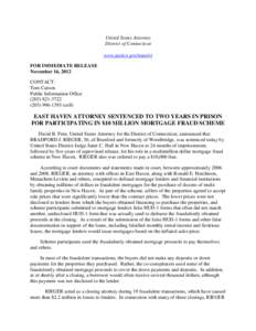 United States Attorney District of Connecticut www.justice.gov/usao/ct FOR IMMEDIATE RELEASE November 16, 2012 CONTACT: