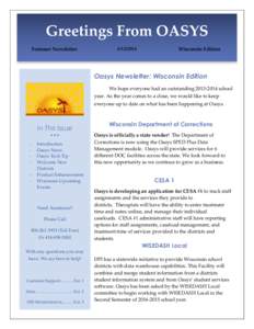 Greetings From OASYS Summer Newsletter[removed]Wisconsin Edition