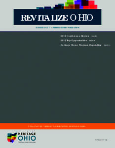 REVITALIZE OHIO SUMMER 2012 | A HERITAGE OHIO PUBLICATION 2012 Conference Review 2012 Top Opportunities
