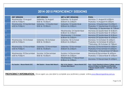 [removed]PROFICIENCY SESSIONS 1 2 DRY SESSION Wednesday 13 August