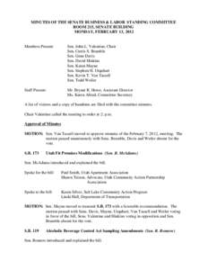 Minutes for Senate Business and Labor Committee 02/13