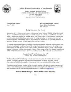 United States Department of the Interior Santee National Wildlife Refuge UNITED STATES FISH AND WILDLIFE SERVICE 2125 Fort Watson Road Summerton, SC[removed]Phone: ([removed]FAX: ([removed]