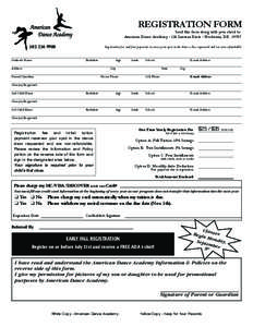 REGISTRATION FORM  Send this form along with your check to: American Dance Academy • 126 Lantana Drive • Hockessin, DE[removed]9900