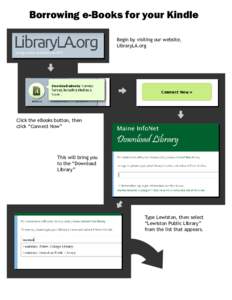 Borrowing e-Books for your Kindle Begin by visiting our website, LibraryLA.org Click the eBooks button, then click “Connect Now”