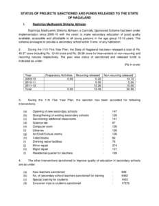 STATUS OF PROJECTS SANCTIONED AND FUNDS RELEASED TO THE STATE OF NAGALAND I. Rashtriya Madhyamik Shiksha Abhiyan