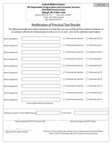 Animal Welfare Section NC Department of Agriculture and Consumer Services 1030 Mail Service Center Raleigh, NC[removed]Print Form