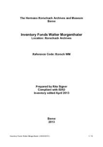 Inventory Fonds Walter Morgenthaler