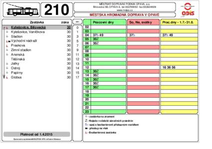 MĚSTSKÝ DOPRAVNÍ PODNIK OPAVA, a.s. Bílovecká 98, OPAVA 6, tel:fax:www.mdpo.cz 210 Zastávka