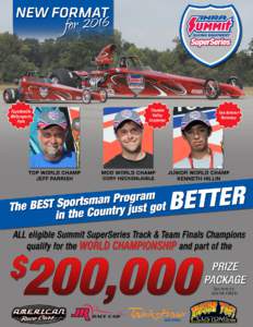 This $240,000 program is the World Championship for IHRA member track sportsman racers. Summit Racing Equipment, the Official Mail Order Company of IHRA, sponsor this revolutionary program for IHRA’s thousands of gras