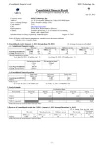 Consolidated financial result  SIOS Technology, Inc. Consolidated Financial Result (For the 6-month period ended June 30, 2012)