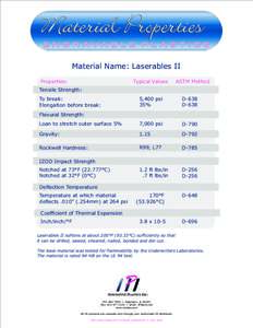 Material Properties E N G R A V A B L E P L A S T I C S  Material Name: Laserables II