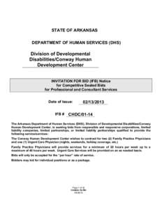 STATE OF ARKANSAS DEPARTMENT OF HUMAN SERVICES (DHS) Division of Developmental Disabilities/Conway Human Development Center