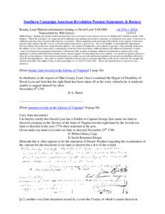 Southern Campaign American Revolution Pension Statements & Rosters Bounty Land Warrant information relating to David Lyon VAS1009 Transcribed by Will Graves vsl 2VA + 16VA[removed]