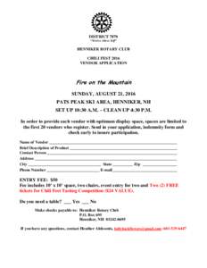 DISTRICT 7870 “Service Above Self” HENNIKER ROTARY CLUB CHILI FEST 2016 VENDOR APPLICATION