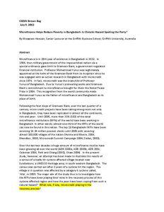 CIESIN Brown Bag July 9, 2012 Microfinance Helps Reduce Poverty in Bangladesh: Is Climatic Hazard Spoiling the Party?