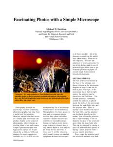 Fascinating Photos with a Simple Microscope Michael W. Davidson National High Magnetic Field Laboratory (NHMFL) and Center for Materials Research and Tech The Florida State University Tallahassee, USA