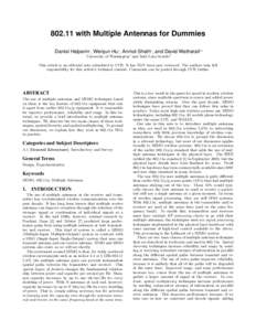 with Multiple Antennas for Dummies Daniel Halperin∗, Wenjun Hu∗, Anmol Sheth†, and David Wetherall∗† University of Washington∗ and Intel Labs Seattle† This article is an editorial note submitted to C