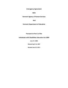 Interagency Agreement With Vermont Agency of Human Services And Vermont Department of Education