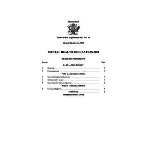 Queensland  Subordinate Legislation 2002 No. 28 Mental Health Act[removed]MENTAL HEALTH REGULATION 2002